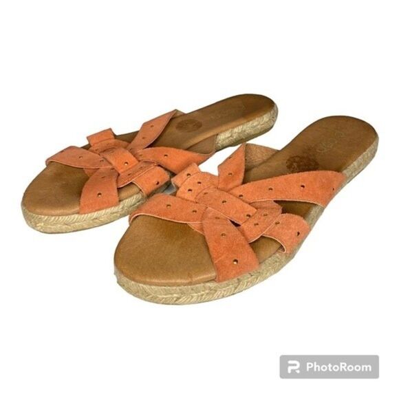Picon Orange Leather Studded Slide Espadrille Sandals Made In Spain 8 - Picture 1 of 9